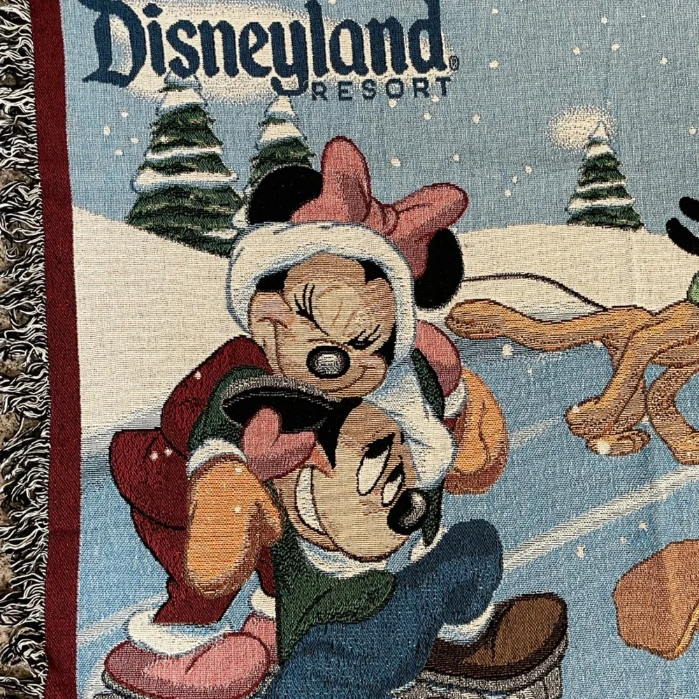 Disneyland Resort Woven Tapestry Throw Blanket Blue Ice Skating Minnie Mickey